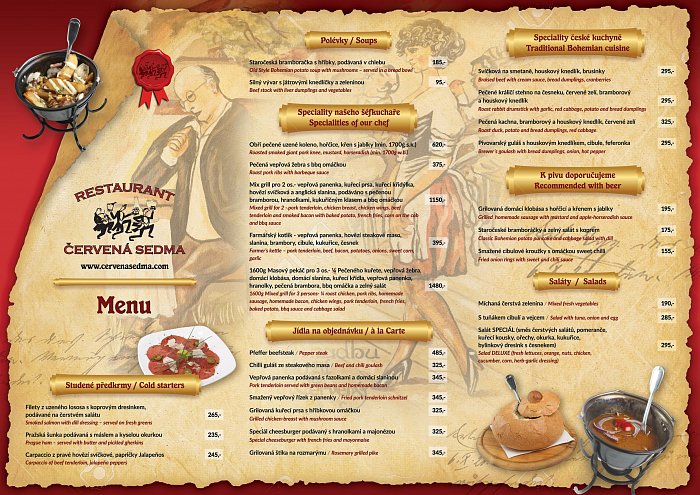 Grafický návrh menu - Restaurace Praha