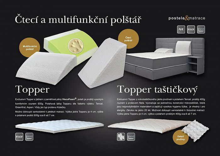 Produktové fotografie - polštáře, matrace, postele... - firma PURTEX